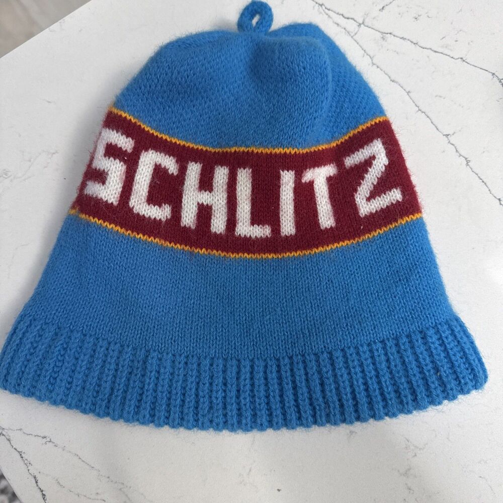 Vintage Mid-century Schlitz Beer Knit Cap Hat Winter Snow Ski